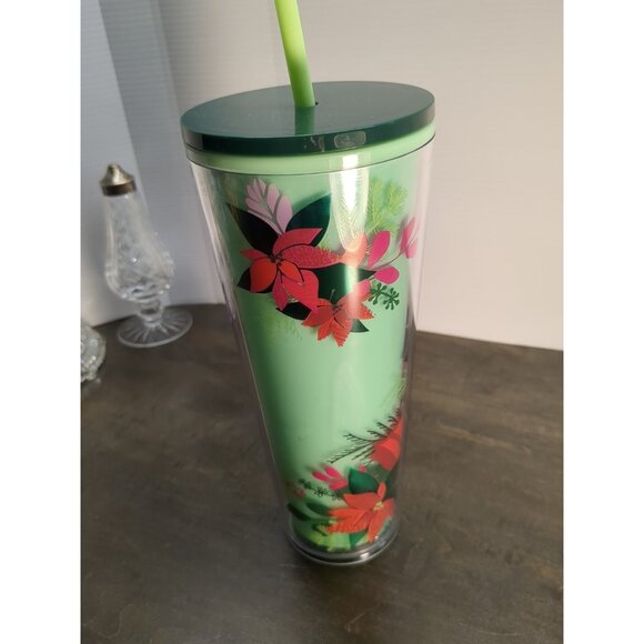 Starbucks Christmas 2021 Green Poinsettia 24oz Tumbler COLOR CHANGE Cold Cup - Picture 4 of 8